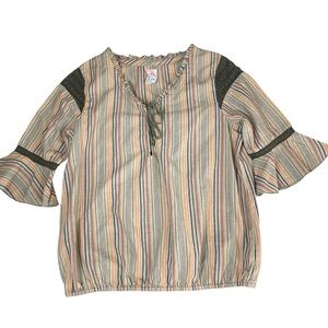 Free People Peasant Boho Multi Colored Stripe Top